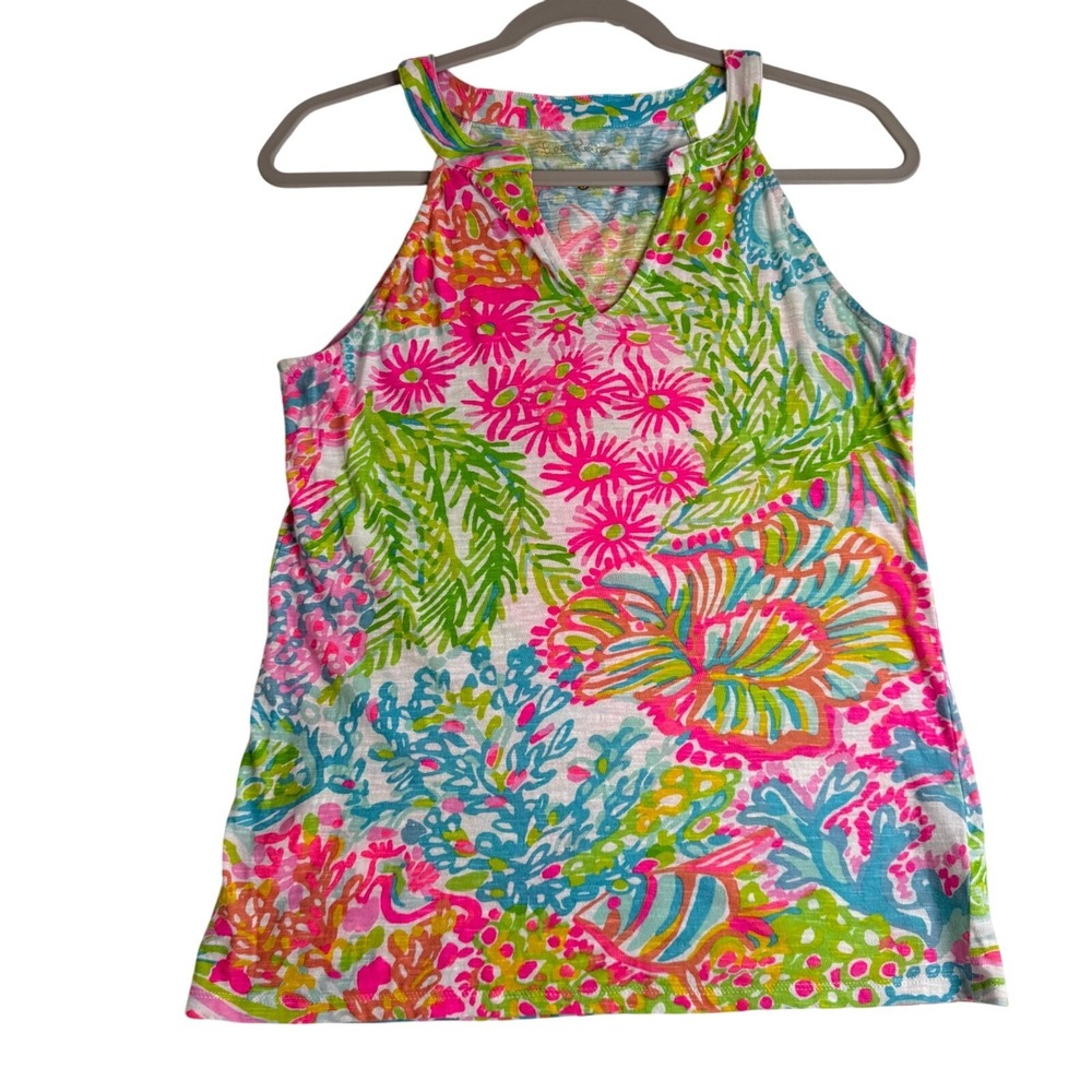 Lilly Pulitzer Women's Sz S Sleeveless Halter Tank Top Floral Print Cotton